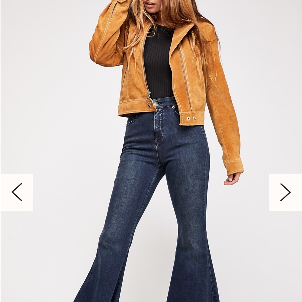 Free People Crvy High Rise Lace Up Flare Jeans